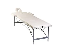 Mesa de massagem dobrável com 3 seções estrutura em aço inoxidável branco creme 02_0001876