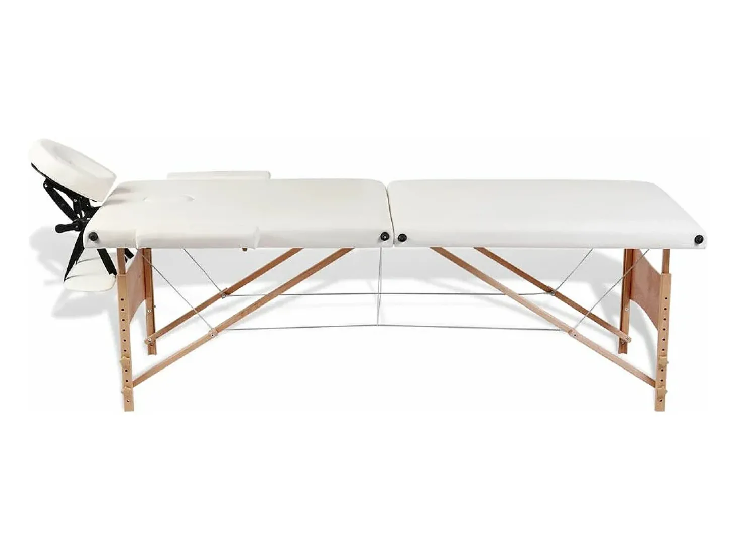 Mesa de massagem dobrável branca de 2 seções com estrutura de madeira creme 02_0001874