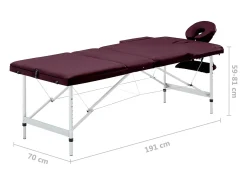 Mesa de massagem dobrável maca de massagem banco sofá terapia cosmética profissional portátil Shiatsu Reiki 3 zonas alumínio roxa 02_0001829