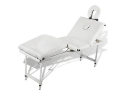 Mesa de massagem dobrável com 4 zonas e estrutura em aço inoxidável branco-creme 02_0001877