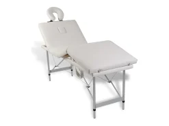 Mesa de massagem dobrável com 4 zonas e estrutura em aço inoxidável branco-creme 02_0001877