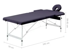 Mesa de massagem dobrável maca de massagem banco sofá terapia cosmética profissional portátil shiatsu reiki 2 zonas alumínio roxo 02_0001810