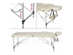 Mesa de massagem portátil dobrável em alumínio com 2 seções + capa bege 2008133