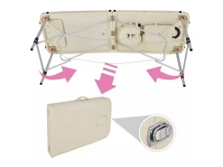 Mesa de massagem portátil dobrável em alumínio com 2 seções + capa bege 2008133