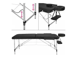 Mesa de massagem portátil dobrável em alumínio com 2 seções + capa preta 2008135