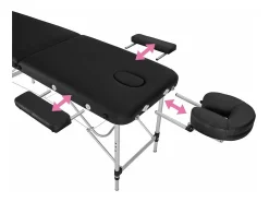 Mesa de massagem portátil dobrável em alumínio com 2 seções + capa preta 2008135