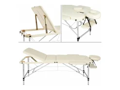 Mesa de massagem portátil dobrável em alumínio com 3 seções + capa bege 2008139