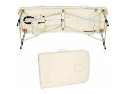 Mesa de massagem portátil dobrável em alumínio com 3 seções + capa bege 2008139