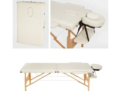 Mesa de massagem revestida em creme com duas zonas e bolsa de transporte profissional qualidade superior 08_0000462