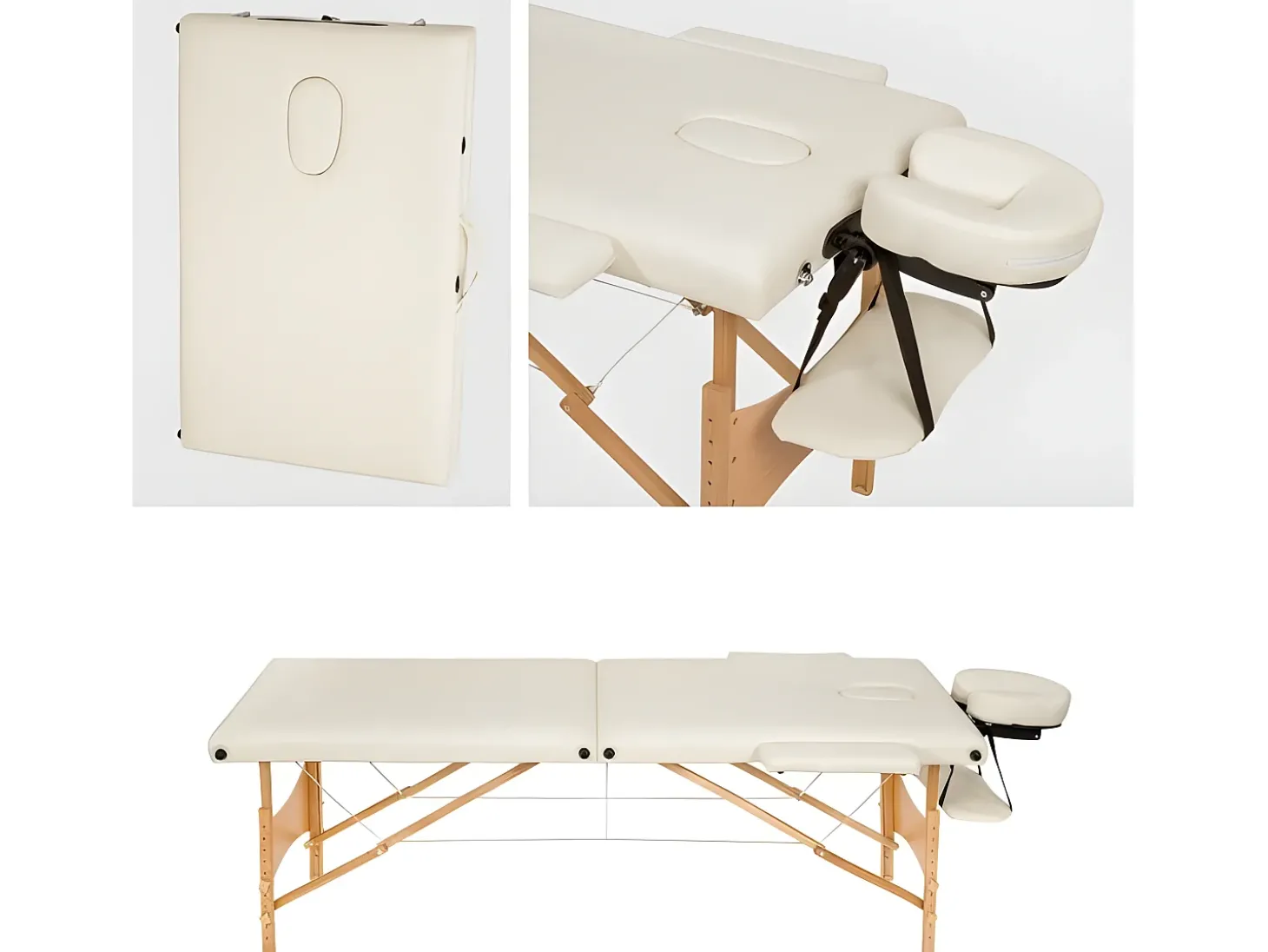 Mesa de massagem revestida em creme com duas zonas e bolsa de transporte profissional qualidade superior 08_0000462