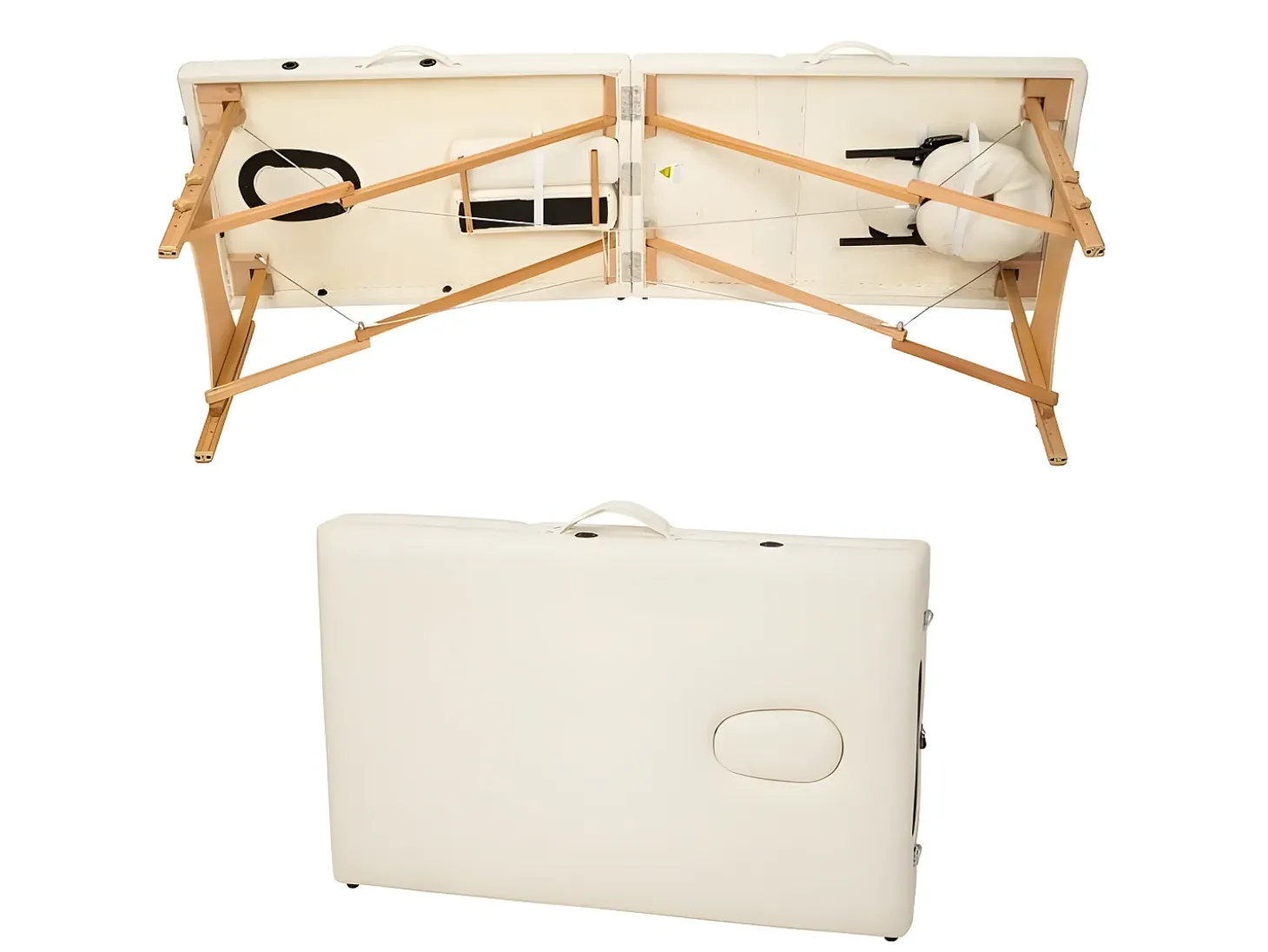 Mesa de massagem revestida em creme com duas zonas e bolsa de transporte profissional qualidade superior 08_0000462