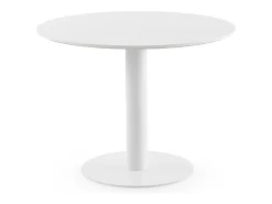 Mesa de melamina em melamina branca 100 diâmetro, base central em metal branco