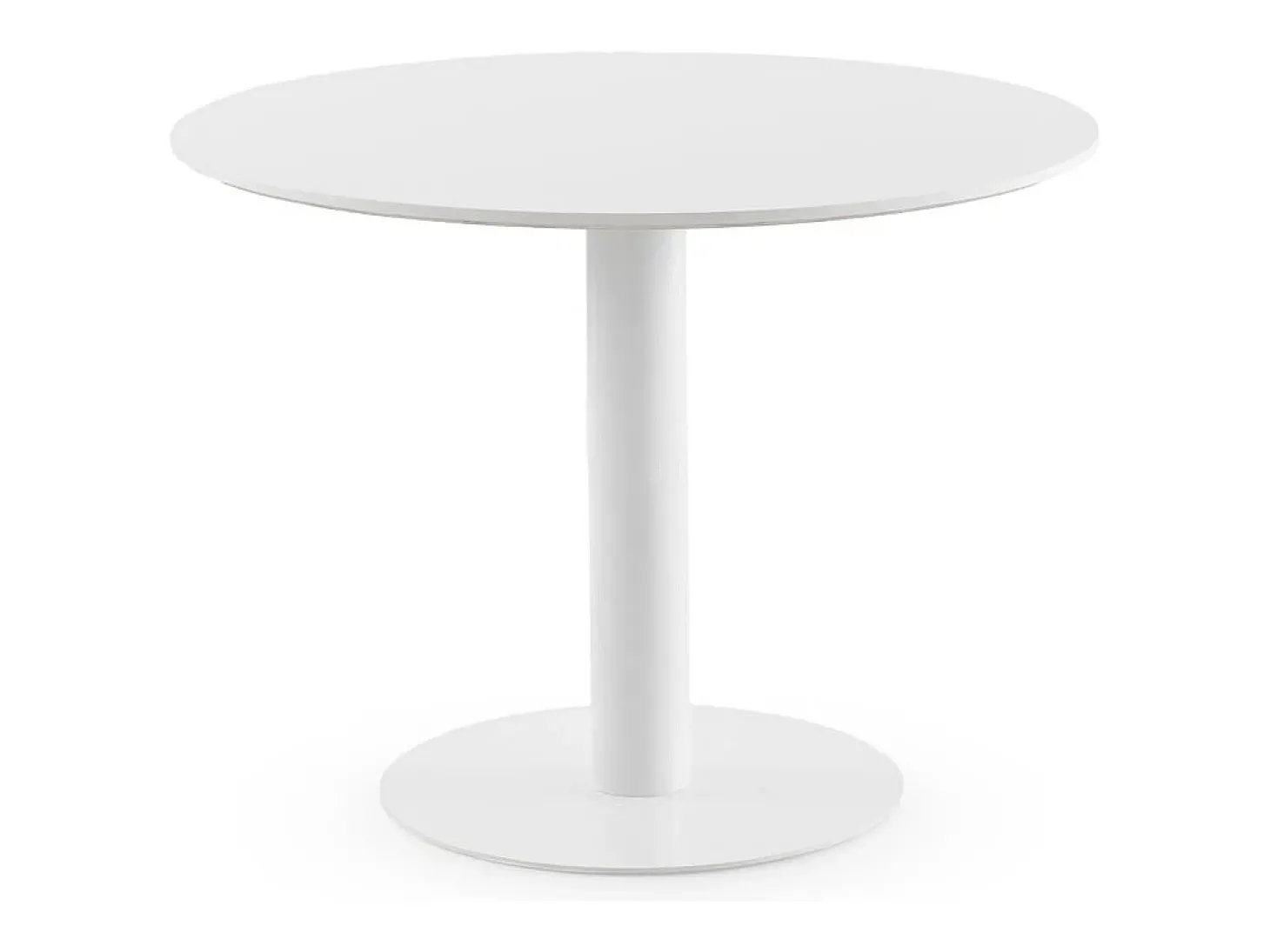 Mesa de melamina em melamina branca 100 diâmetro, base central em metal branco