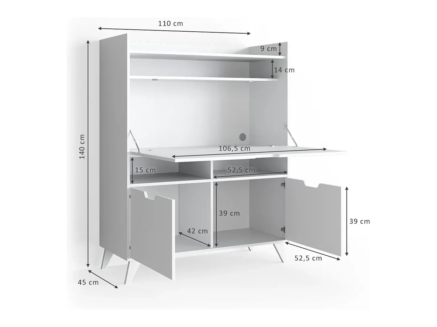 Mesa de secretária branco 110x45x140 berdi