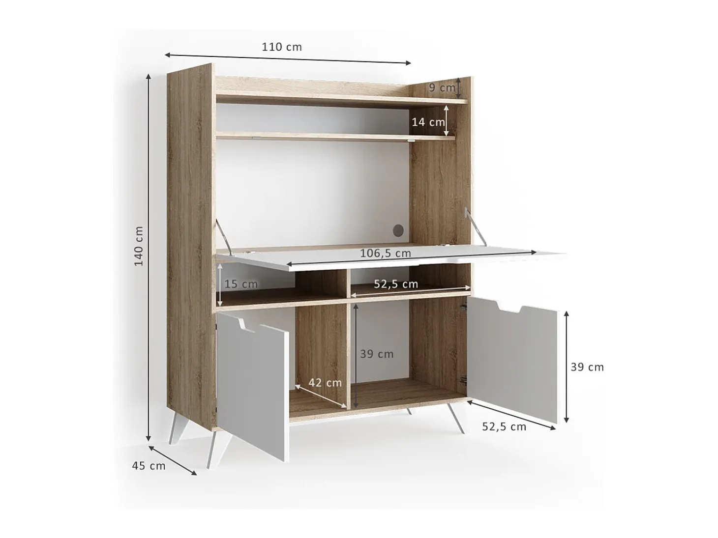 Mesa de secretária sonoma 110x45x140 berdi