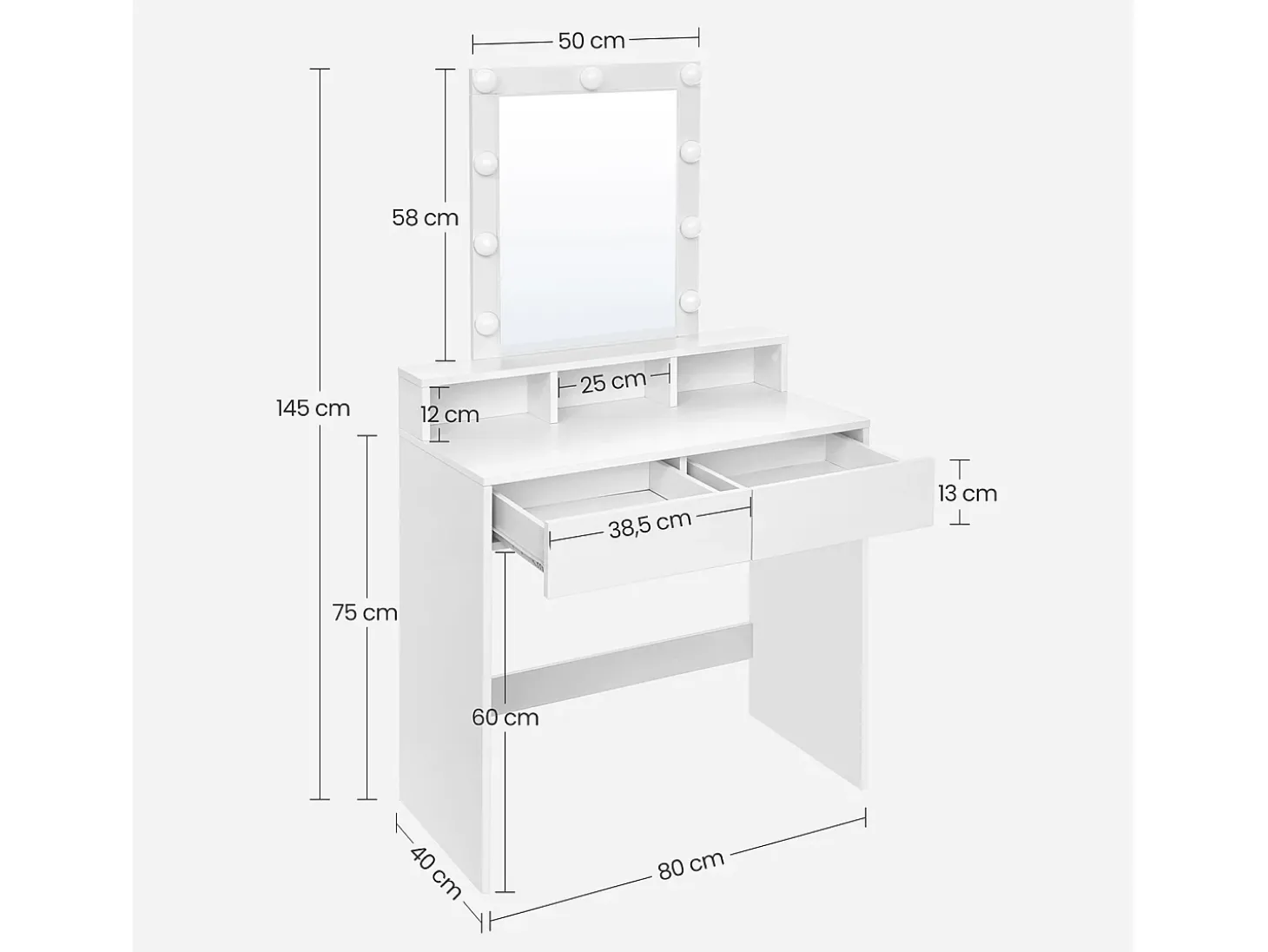 Mesa de toucador 80x40x145 cm branca