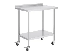 Mesa de Trabalho Comercial em Aço Inoxidável SucceBuy, 91,4 x 61 x 100,6 cm, com Rodízios