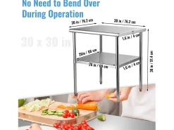 Mesa de Trabalho de Aço Inox SucceBuy, 61 x 61 x 85 cm, Mesa de Preparação de Alimentos Comercial com Rodas