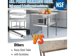 Mesa de Trabalho de Aço Inox SucceBuy, 61 x 61 x 85 cm, Mesa de Preparação de Alimentos Comercial com Rodas