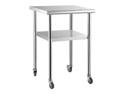 Mesa de Trabalho de Aço Inox SucceBuy, 61 x 61 x 85 cm, Mesa de Preparação de Alimentos Comercial com Rodas