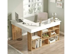 Mesa de trabalhoDfavasul, Mesa de trabalho multiusos, Mesa de escritório com suporte para PC, Bancada, 129x120h72 cm, Carvalho e Branco