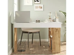 Mesa de trabalhoDfavasul, Mesa de trabalho multiusos, Mesa de escritório com suporte para PC, Bancada, 129x120h72 cm, Carvalho e Branco