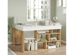 Mesa de trabalhoDfavasul, Mesa de trabalho multiusos, Mesa de escritório com suporte para PC, Bancada, 129x120h72 cm, Carvalho e Branco