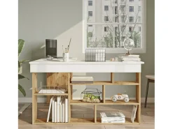 Mesa de trabalhoDfavasul, Mesa de trabalho multiusos, Mesa de escritório com suporte para PC, Bancada, 129x120h72 cm, Carvalho e Branco