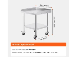 Mesa de Trabalho SucceBuy Mesa de Trabalho em Aço Inoxidável 60.96 x 60.96 cm, Mesa de Preparação de Alimentos Comercial para Serviços Pesados