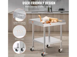 Mesa de Trabalho SucceBuy Mesa de Trabalho em Aço Inoxidável 60.96 x 60.96 cm, Mesa de Preparação de Alimentos Comercial para Serviços Pesados