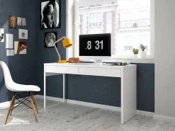 Mesa Dfattor, mesa de escritório multifuncional reversível, mesa de estudo para PC com 2 gavetas, 138x50h75 cm, branca