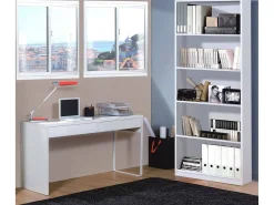 Mesa Dfattor, mesa de escritório multifuncional reversível, mesa de estudo para PC com 2 gavetas, 138x50h75 cm, branca