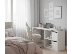 Mesa Divkovi, Mesa multifuncional modular com prateleira, Mesa de estudo ou escritório multiposições com montagem em canto, 152x49h74 cm, Branco