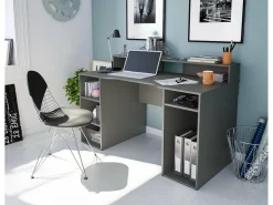 Mesa Dlucum, Mesa de jogos multifuncional moderna, Mesa de estudo para PC e porta CD, Mesa de estudo com prateleiras, 136x67h88 cm, Antracite
