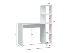 Mesa Dlup, Mesa linear com estante, Mesa de escritório multifuncional que economiza espaço, 110x50h136 cm, Branco