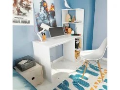Mesa Dlup, Mesa linear com estante, Mesa de escritório multifuncional que economiza espaço, 110x50h136 cm, Branco