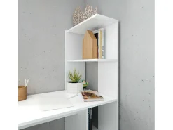 Mesa Dlup, Mesa linear com estante, Mesa de escritório multifuncional que economiza espaço, 110x50h136 cm, Branco