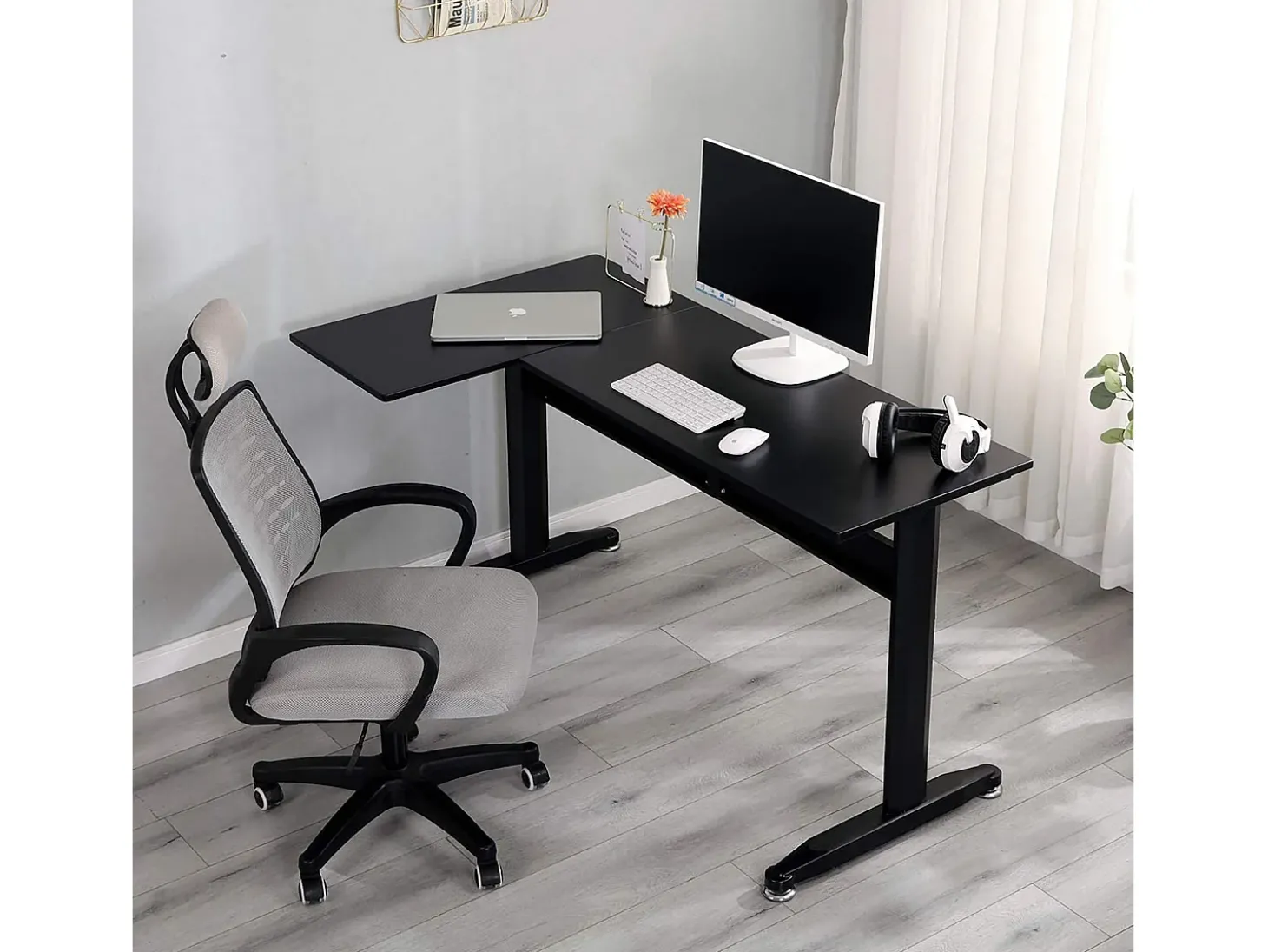 Mesa Dmarian, Mesa de canto, Mesa de escritório multiuso, Mesa de trabalho que economiza espaço, 80x140h75 cm, Preto
