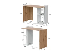Mesa Dmonti, Mesa multifuncional reversível multiposições, Mesa de estudo ou escritório para PC com prateleira e prateleiras, 100x52h78 cm, Carvalho branco e nodoso