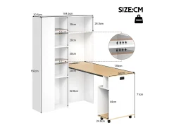 Mesa dobrável 2 em 1 com estante - 104,5 x 30,5 x 160 cm - com prateleiras + porta USB - MDF - Branca
