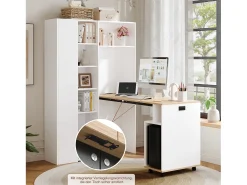 Mesa dobrável 2 em 1 com estante - 104,5 x 30,5 x 160 cm - com prateleiras + porta USB - MDF - Branca