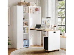 Mesa dobrável 2 em 1 com estante - 104,5 x 30,5 x 160 cm - com prateleiras + porta USB - MDF - Branca