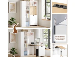 Mesa dobrável 2 em 1 com estante - 104,5 x 30,5 x 160 cm - com prateleiras + porta USB - MDF - Branca