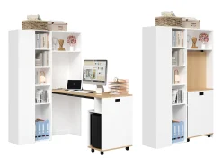 Mesa dobrável 2 em 1 com estante - 104,5 x 30,5 x 160 cm - com prateleiras + porta USB - MDF - Branca