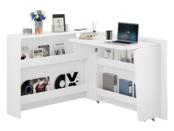 Mesa dobrável com rodízios e carregador sem fios - Acabamento em branco brilhante