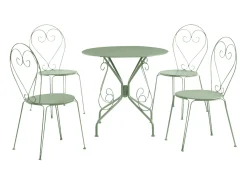 Mesa e 4 cadeiras de jardim metal ferro forjado verde-amêndoa GUERMANTES