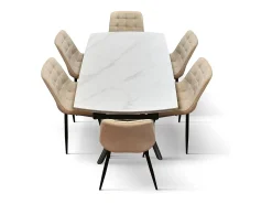 Mesa em cerâmica branca, base em metal preto, extensível 140x90-200x90 cm - BONIFACIO