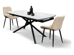 Mesa em cerâmica branca, base em metal preto, extensível 160x90-240x90 cm - BONIFACIO