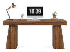 Mesa Executiva de 140 cm, Mesa de Escritório para Casa no Estilo Moderno do Meio do Século com Base em Doble Trapézio