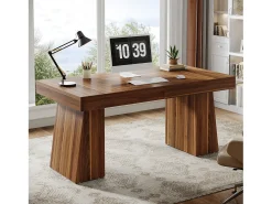 Mesa Executiva de 140 cm, Mesa de Escritório para Casa no Estilo Moderno do Meio do Século com Base em Doble Trapézio